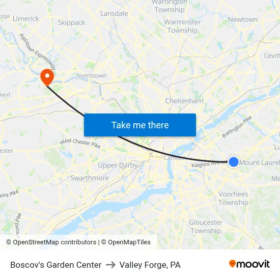 Boscov's Garden Center to Valley Forge, PA map