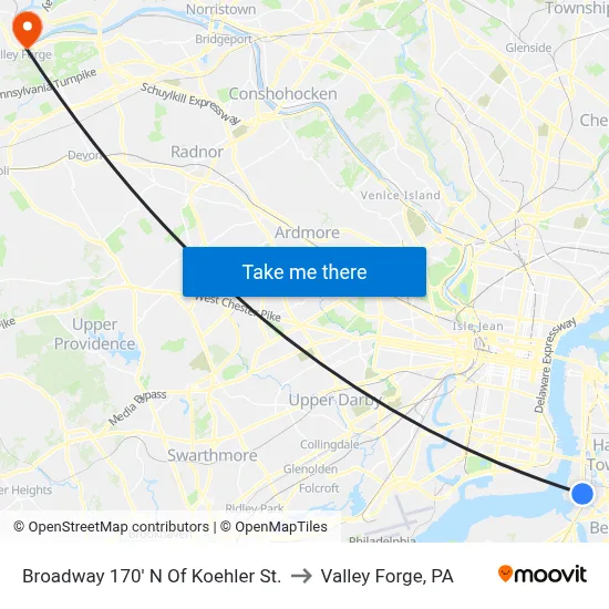 Broadway 170' N Of Koehler St. to Valley Forge, PA map