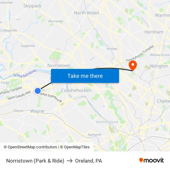 Norristown (Park & Ride) to Oreland, PA map