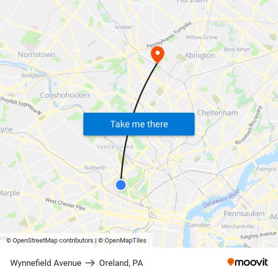 Wynnefield Avenue to Oreland, PA map