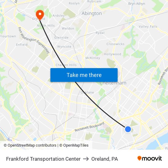 Frankford Transportation Center to Oreland, PA map