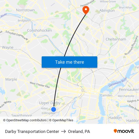 Darby Transportation Center to Oreland, PA map