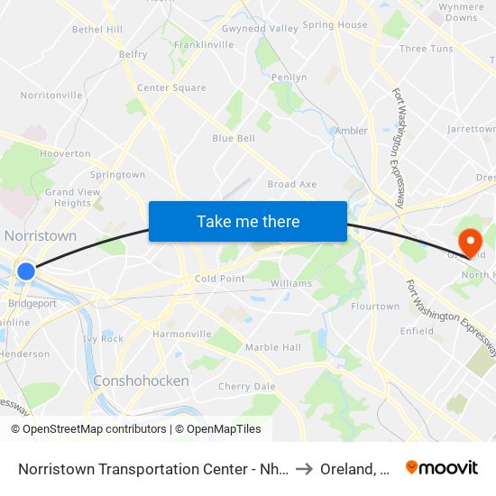 Norristown Transportation Center - Nhsl to Oreland, PA map