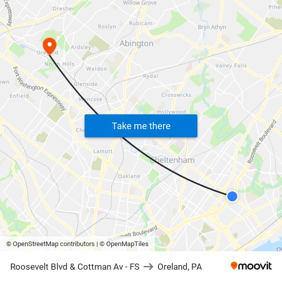 Roosevelt Blvd & Cottman Av - FS to Oreland, PA map