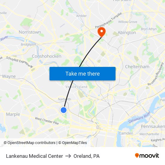 Lankenau Medical Center to Oreland, PA map