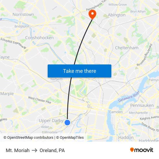 Mt. Moriah to Oreland, PA map