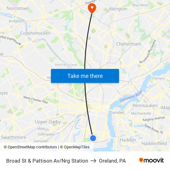 Broad St & Pattison Av/Nrg Station to Oreland, PA map