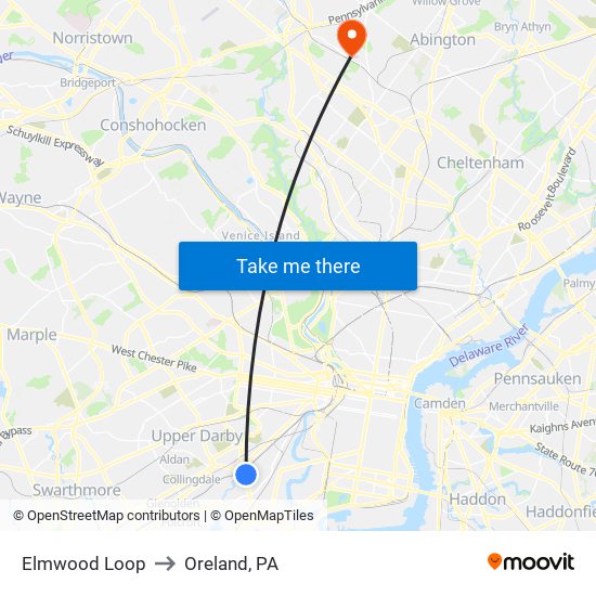 Elmwood Loop to Oreland, PA map