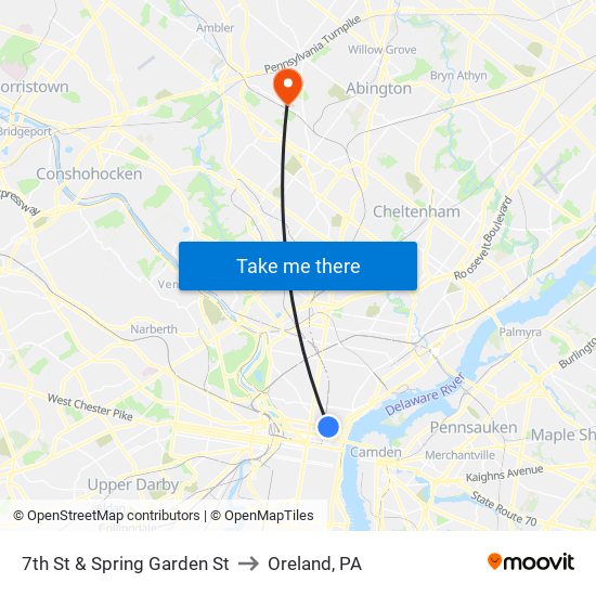 7th St & Spring Garden St to Oreland, PA map