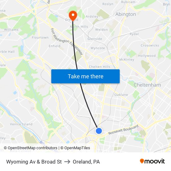 Wyoming Av & Broad St to Oreland, PA map