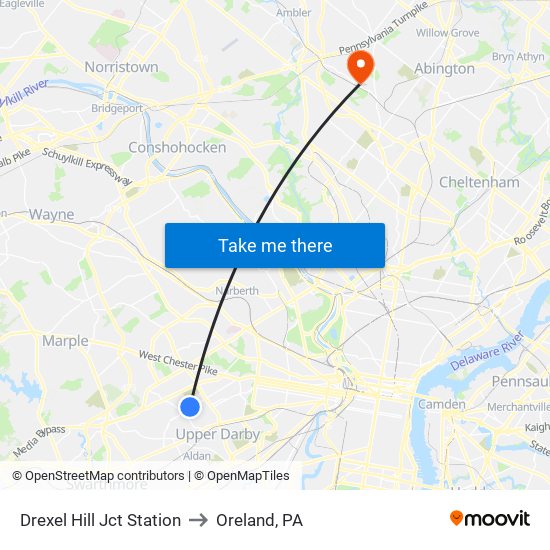 Drexel Hill Jct Station to Oreland, PA map