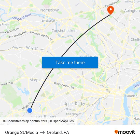 Orange St/Media to Oreland, PA map