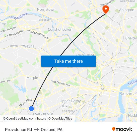 Providence Rd to Oreland, PA map