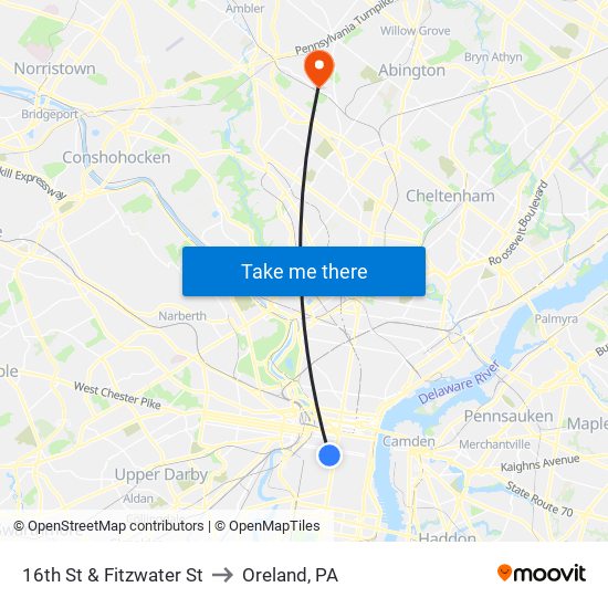 16th St & Fitzwater St to Oreland, PA map