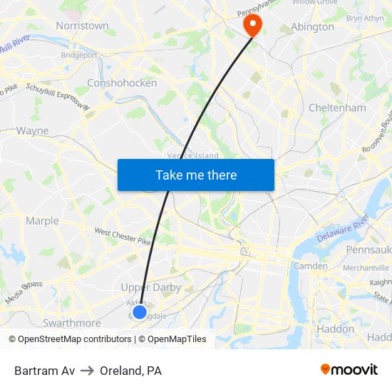 Bartram Av to Oreland, PA map