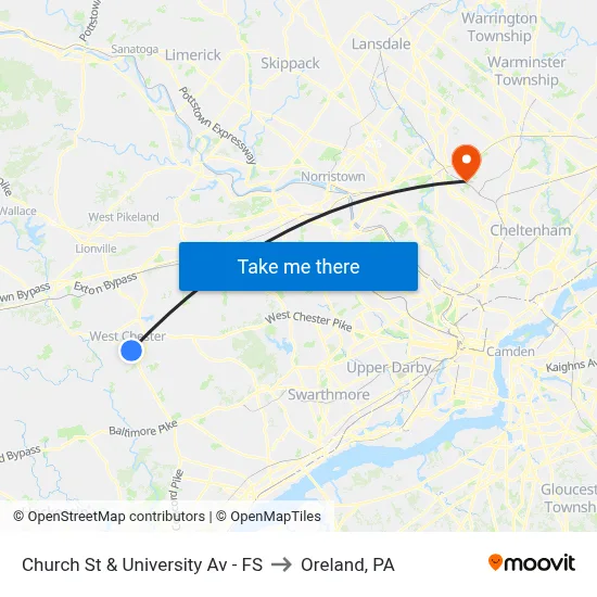 Church St & University Av - FS to Oreland, PA map