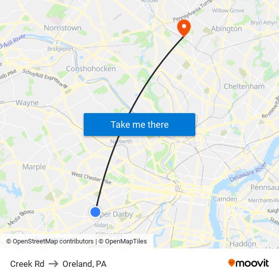 Creek Rd to Oreland, PA map