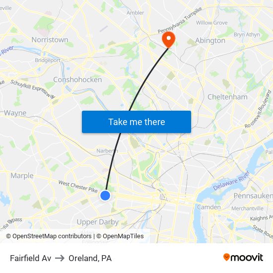 Fairfield Av to Oreland, PA map