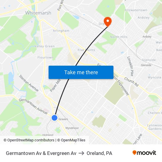 Germantown Av & Evergreen Av to Oreland, PA map