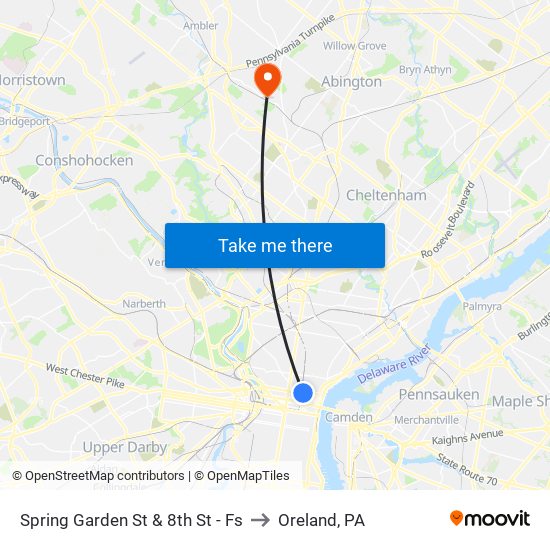 Spring Garden St & 8th St - Fs to Oreland, PA map