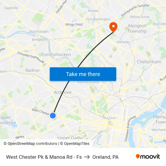 West Chester Pk & Manoa Rd - Fs to Oreland, PA map