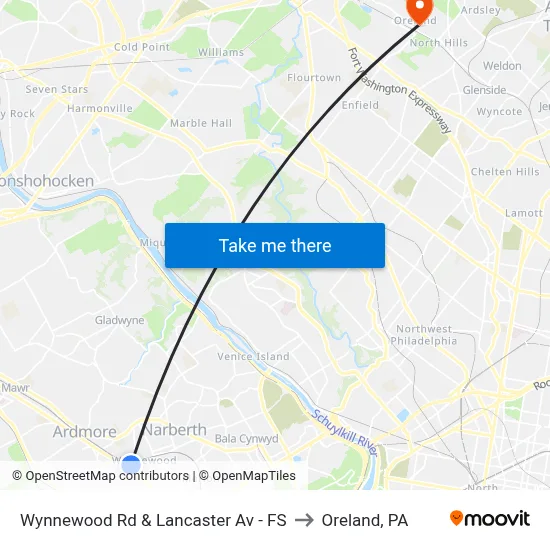 Wynnewood Rd & Lancaster Av - FS to Oreland, PA map