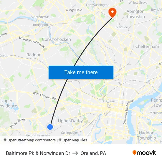 Baltimore Pk & Norwinden Dr to Oreland, PA map
