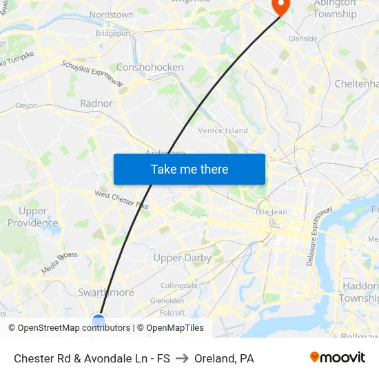 Chester Rd & Avondale Ln - FS to Oreland, PA map