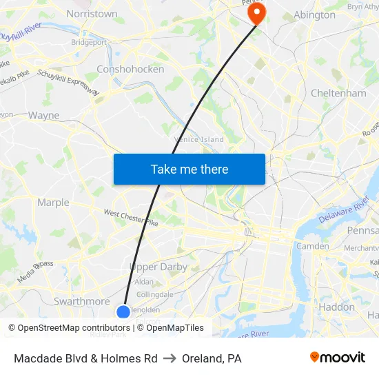 Macdade Blvd & Holmes Rd to Oreland, PA map