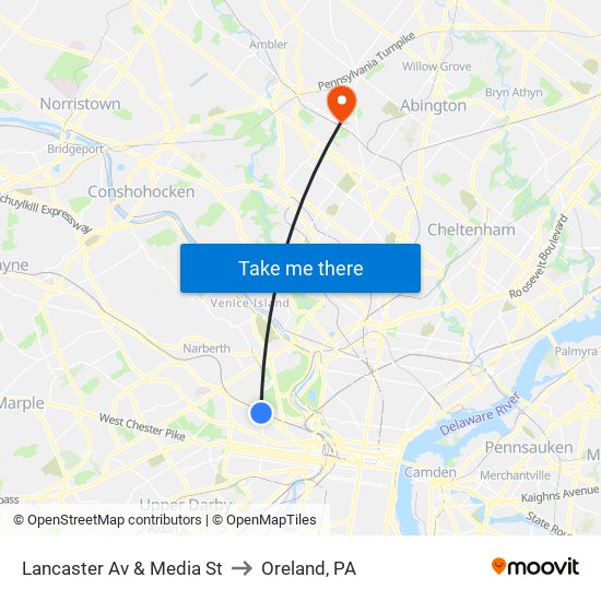 Lancaster Av & Media St to Oreland, PA map