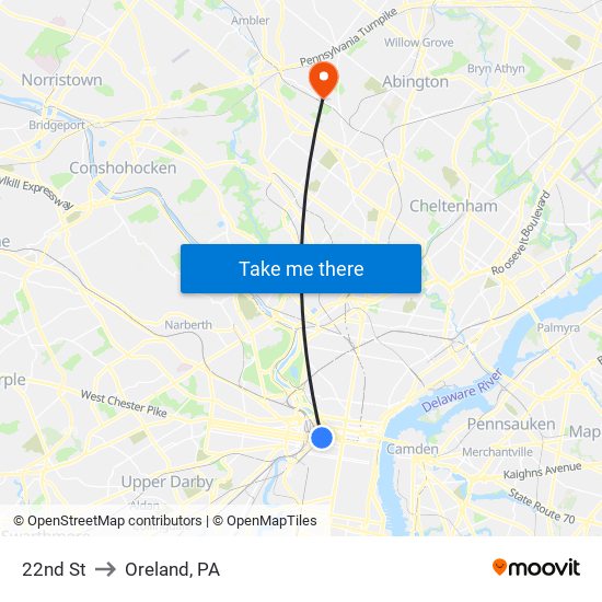 22nd St to Oreland, PA map