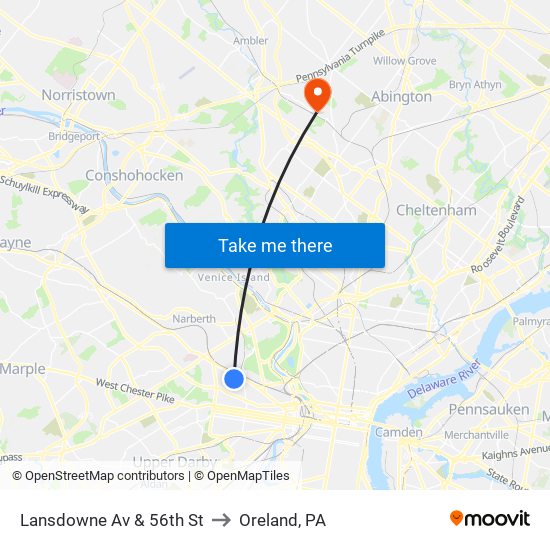 Lansdowne Av & 56th St to Oreland, PA map