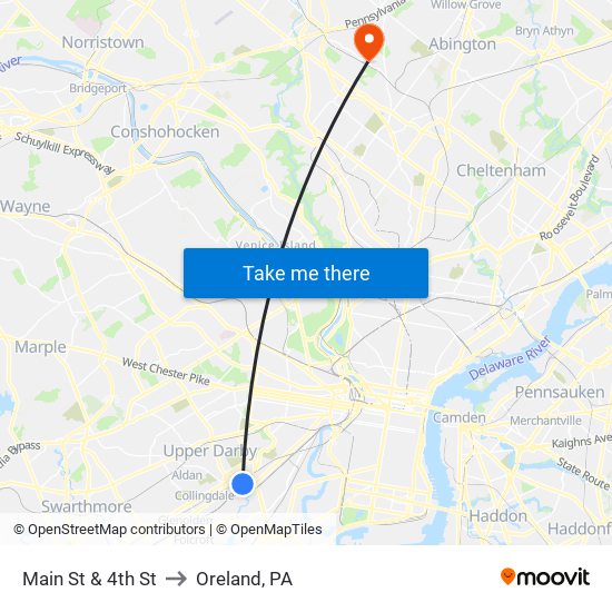 Main St & 4th St to Oreland, PA map