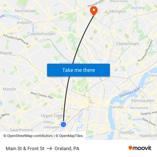 Main St & Front St to Oreland, PA map