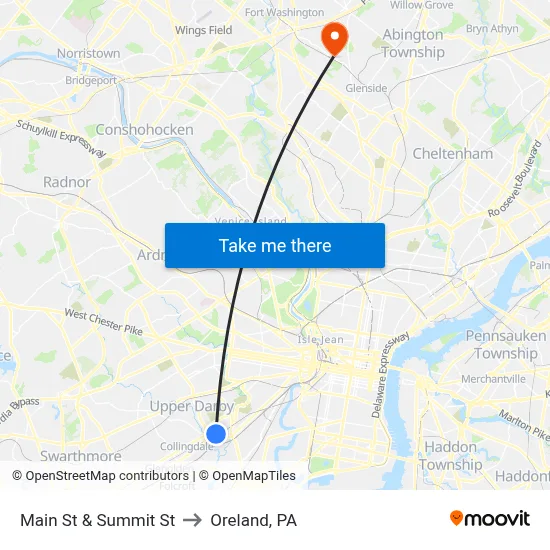 Main St & Summit St to Oreland, PA map
