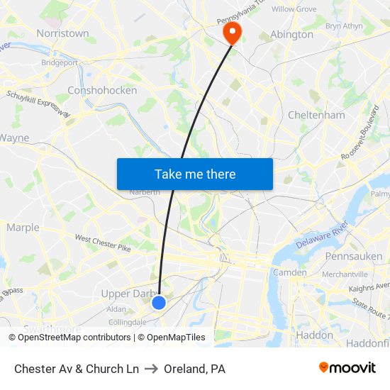Chester Av & Church Ln to Oreland, PA map