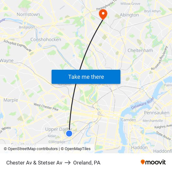 Chester Av & Stetser Av to Oreland, PA map
