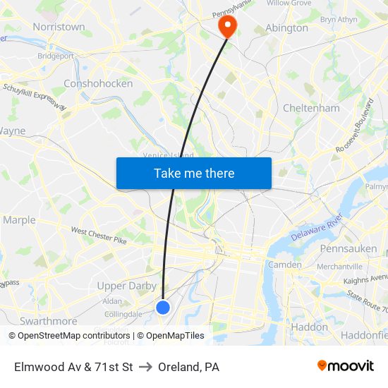 Elmwood Av & 71st St to Oreland, PA map