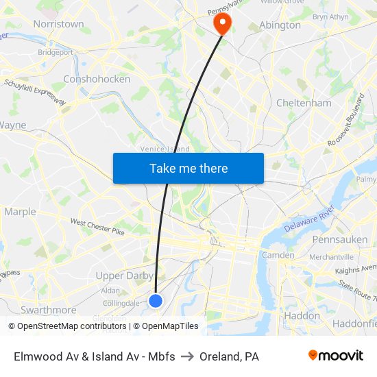 Elmwood Av & Island Av - Mbfs to Oreland, PA map