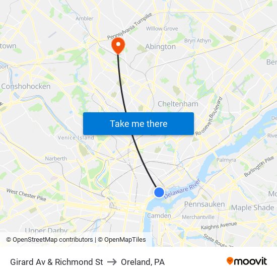 Girard Av & Richmond St to Oreland, PA map
