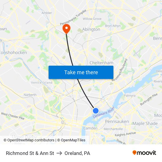 Richmond St & Ann St to Oreland, PA map