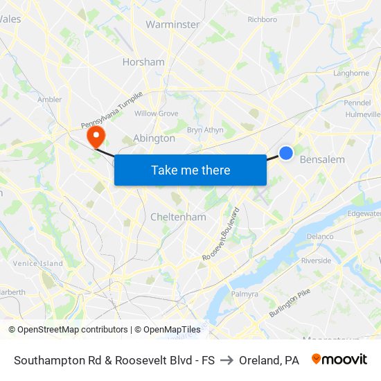 Southampton Rd & Roosevelt Blvd - FS to Oreland, PA map