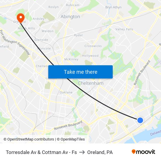 Torresdale Av & Cottman Av - Fs to Oreland, PA map