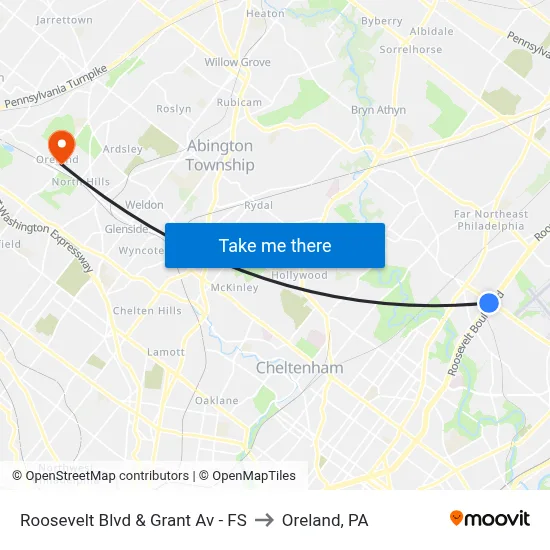 Roosevelt Blvd & Grant Av - FS to Oreland, PA map