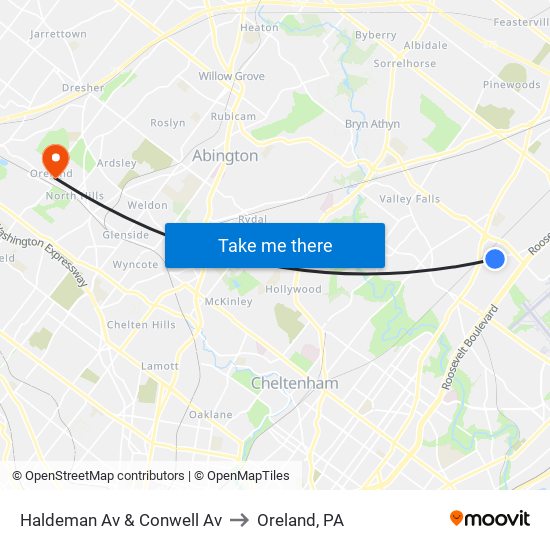 Haldeman Av & Conwell Av to Oreland, PA map