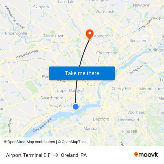 Airport Terminal E F to Oreland, PA map