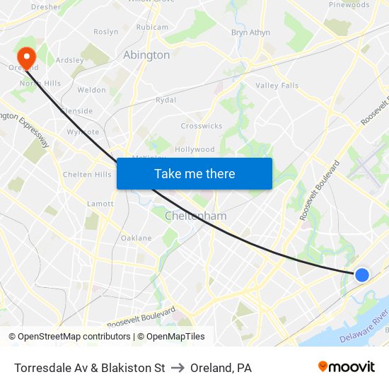 Torresdale Av & Blakiston St to Oreland, PA map