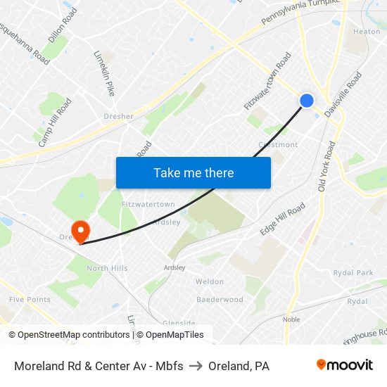 Moreland Rd & Center Av - Mbfs to Oreland, PA map