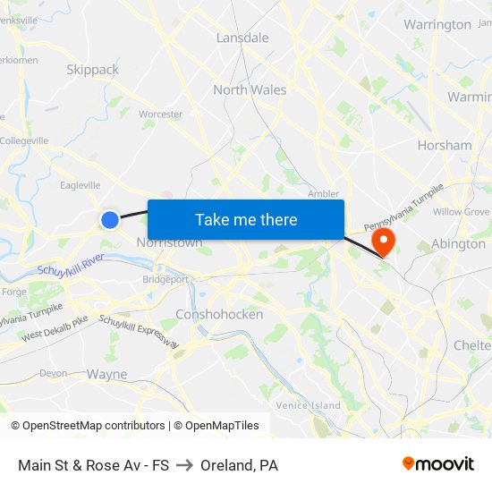 Main St & Rose Av - FS to Oreland, PA map