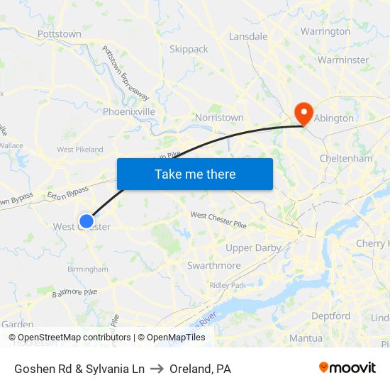 Goshen Rd & Sylvania Ln to Oreland, PA map